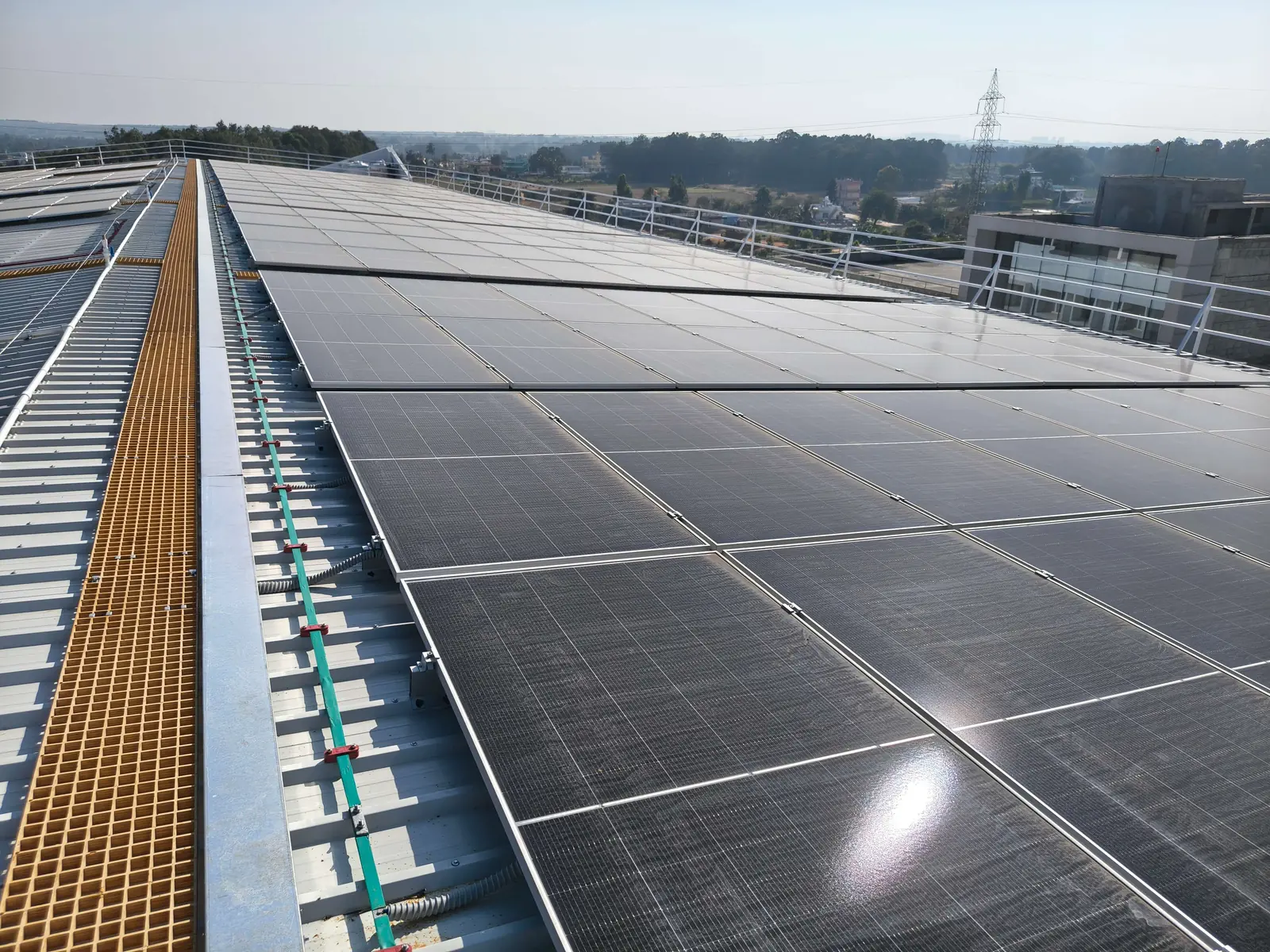 Solar panels installed on metal roof