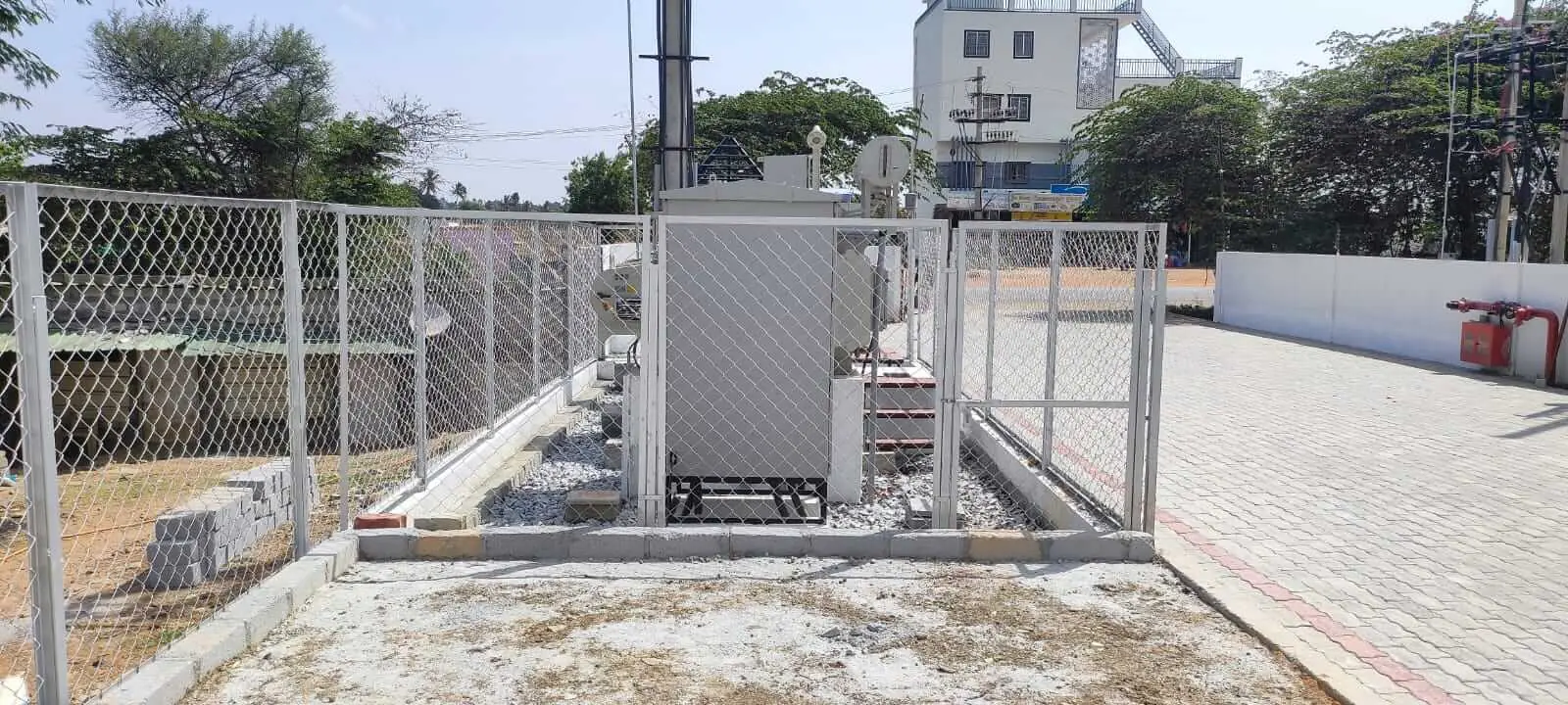 Substation enclosure viewed from rear angle