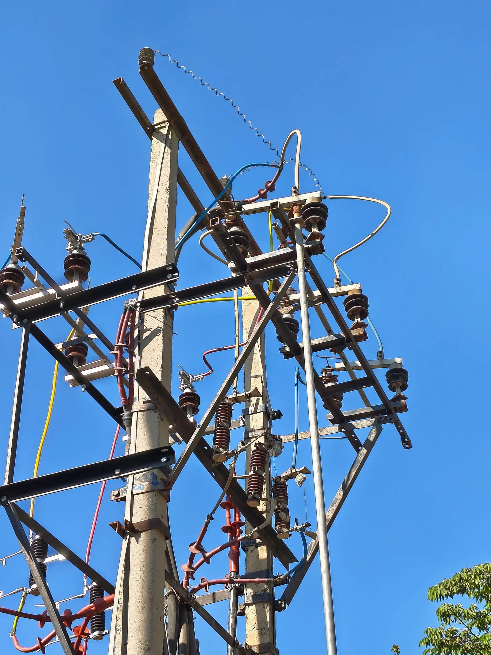 Utility pole insulators close-up view